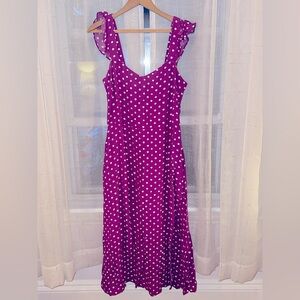 Loft polka dot raspberry colored dress size 8.